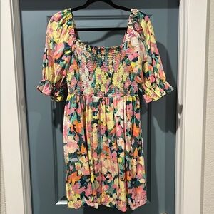 GAP Puff Sleeve Linen-Blend Floral Mini Dress 
Size medium